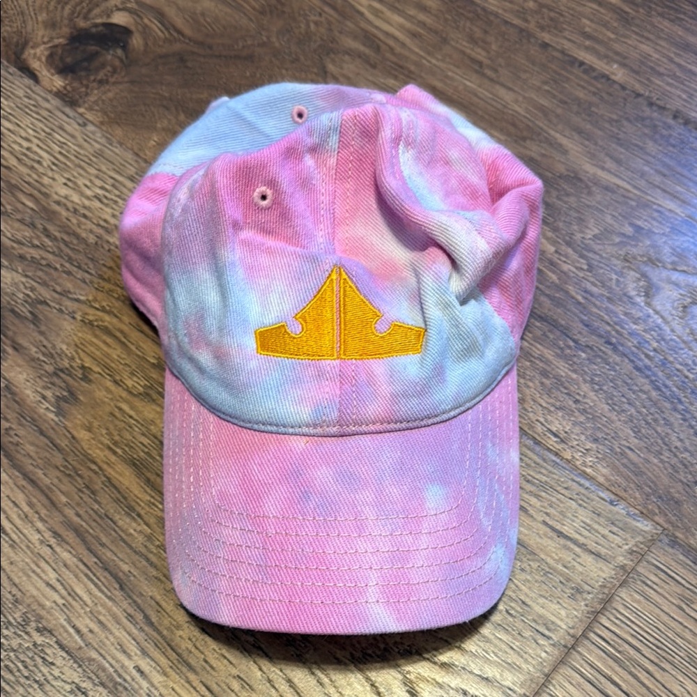 Pink and Blue Tie-Dye Cap with Yellow Sleeping Beauty Crown